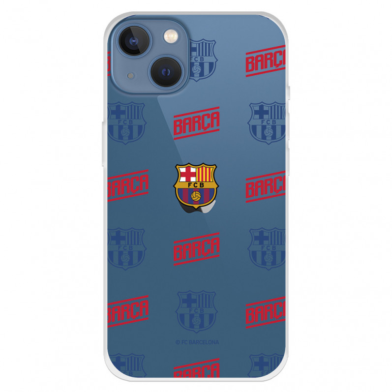 Funda para iPhone 13 del Barcelona Escudo Patron Rojo y Azul Transparente - Licencia Oficial FC Barcelona