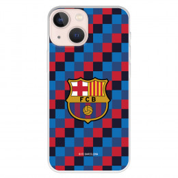 Funda para iPhone 13 Mini del Barcelona Escudo Fondo Cuadros - Licencia Oficial FC Barcelona