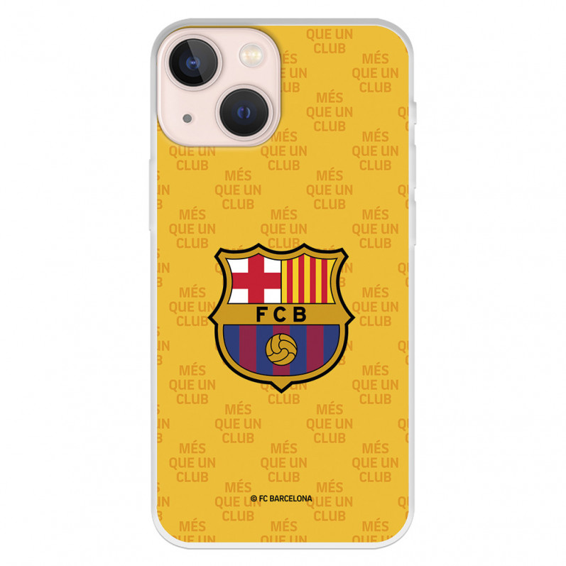 Funda para iPhone 13 Mini del Barcelona Escudo Mes que un Club Fondo Amarillo - Licencia Oficial FC Barcelona