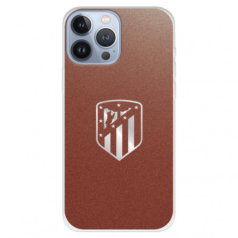 Funda para iPhone 13 Pro Max del Atleti Escudo Plateado Fondo - Licencia Oficial Atlético de Madrid