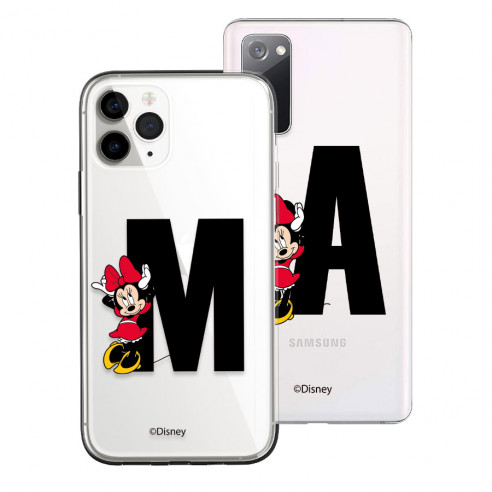 Cover Smartphone personalizzata Disney con le tue Iniziali Minnie Vestito Rosso - Licenza Ufficiale di Disney
