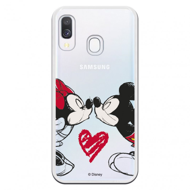 Carcasa Oficial Disney Mickey Y Minnie Beso Transparente para Samsung Galaxy A40- La Casa de las Carcasas