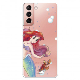 Funda para Samsung Galaxy S21 Oficial de Disney Ariel y Sebastián Burbujas - La Sirenita