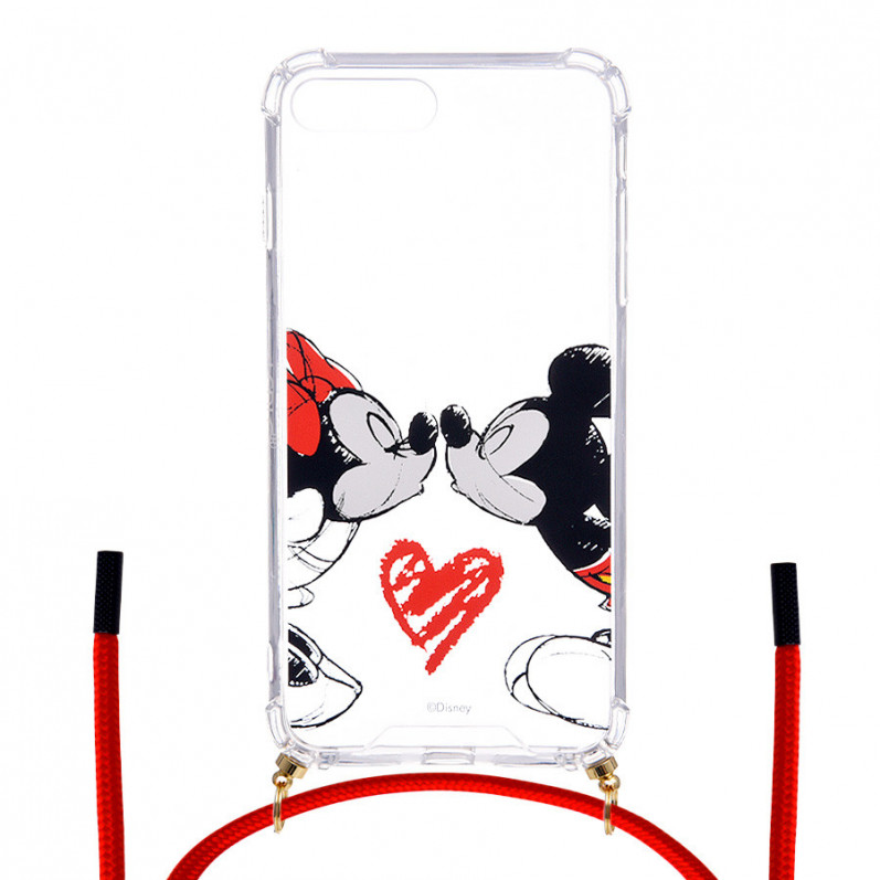 Cover Tracolla Trasparente per iPhone 6 Plus Ufficiale di Disney Mickey Mouse e Minnie Bacio - Classici Disney