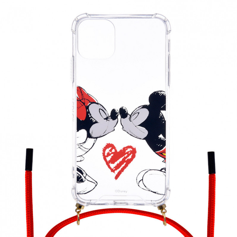 Cover Tracolla Trasparente per iPhone 12 Mini Ufficiale di Disney Mickey Mouse e Minnie Bacio - Classici Disney