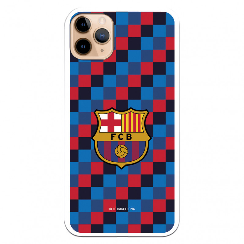Cover per iPhone 11 Pro Max del Barcelona Stemma Sfondo Quadretti - Licenza Ufficiale FC Barcelona